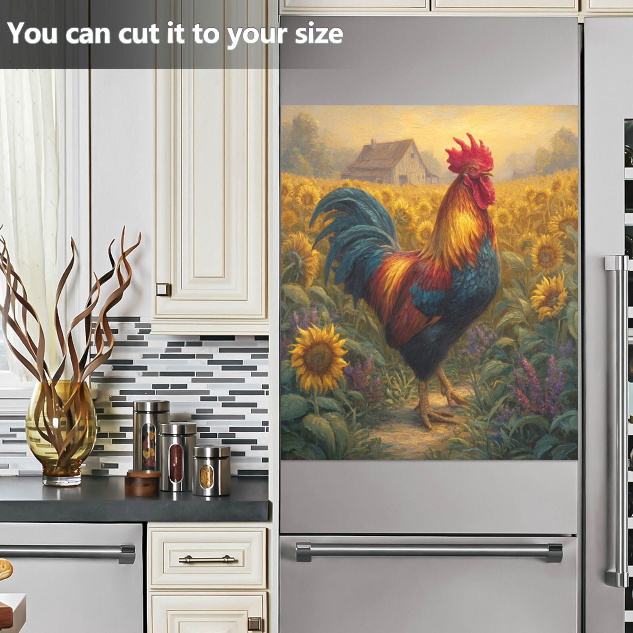 Dishwasher Magnetic Refrigerator Magnet Cover Sticker Home Decorative 23"x26" Sunflower Farm's Rooster