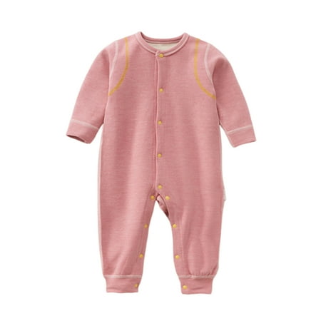 lulshou Baby Romper Male and Female Babies Bodysuit Keep Warm Button Solid Jumpsuit on Clearance