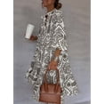 thumbnail image 2 of Women'S Summer Dress Casual V Neck Buttoned 3/4 Sleeve Bohemian Print Flowy Mini Dresses Khaki M, 2 of 9