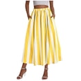 thumbnail image 6 of BRGZLK Women's Vintage Striped Midi Skirt Summer Trendy Loose Breathable Elastic High Waisted A Line Flowy Office Casual Skirt Yellow XXL, 6 of 6