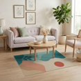thumbnail image 3 of ODIKA 4'x6' Teal Coral Waves and Serene Sunset Design Washable Area Rug Abstract Oceanic Forms with a Touch of Nature Pet Friendly, Non-Shedding for Bedroom, Reading Nook, 3 of 7