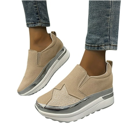 

WQJNWEQ Sandals Women Height-increasing Shoes Small People Large Size Wedge Heels Thick-soled Slip-on Shoes Velvet Loafers