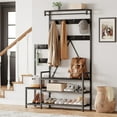 thumbnail image 3 of Hall Tree with Bench and Shoe Storage Parent-Child Coat Rack Shoe Bench Industrial Coat Tree Entryway Large Organizer with Shoe Rack, Storage Cubbies, Hooks, and Top Shelf, 3 of 9