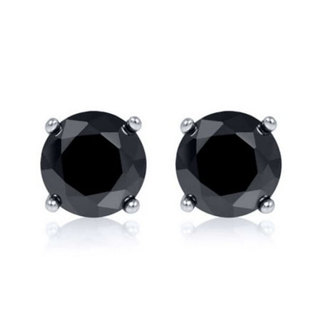 Gem Stone King 925 Sterling Silver Black Diamond Round Stud 925 Sterling Silver Black Diamond Round Stud Earrings 0 17 Carat Total Weight