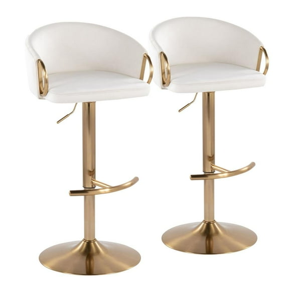 LumiSource Gold Metal, Cream Velvet Claire Adjustable Barstool - Set of 2