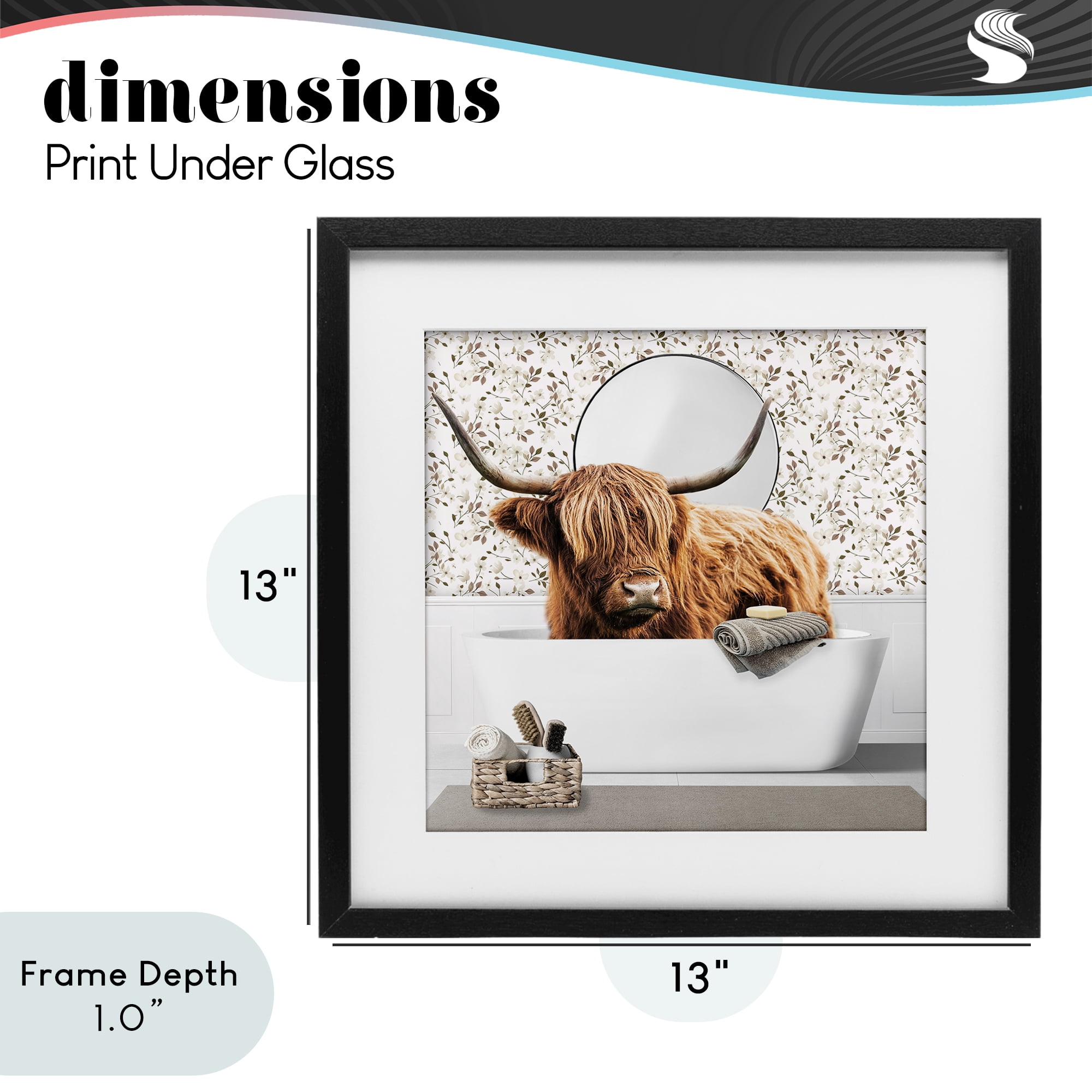 Stupell Industries Boho Cattle Bath Time Black Framed Print Under Glass, design by CAD Designs