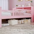 thumbnail image 3 of Twin Size Platform Bed with Storage Headboard  3 Side Guardrails，Wood Platform Bed with Double Drawer Storage, for Children's Room, Bedroom, Pink, 3 of 9