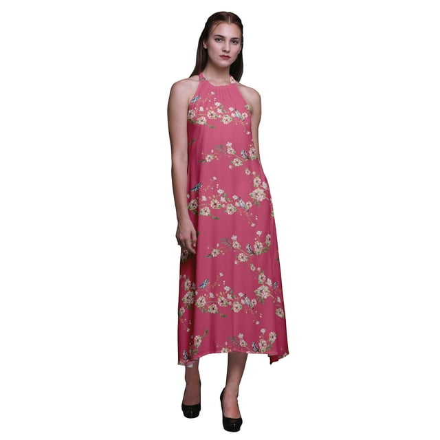 Bimba Oiseau Causal Long Dos Nu Licol Robe de Plage Imprimée Femmes Robe de Plage-X-Petit