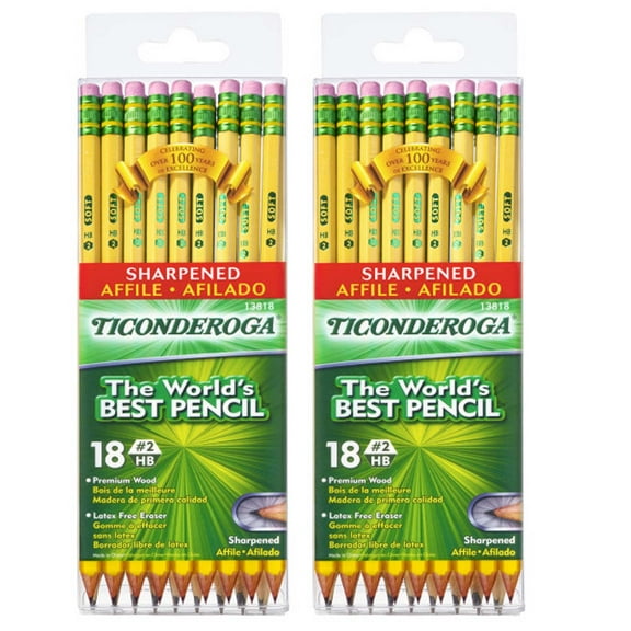 Ticonderoga Pencils, #2 Soft, Yellow, Presharpened, 18 Per Pack, 2 Packs