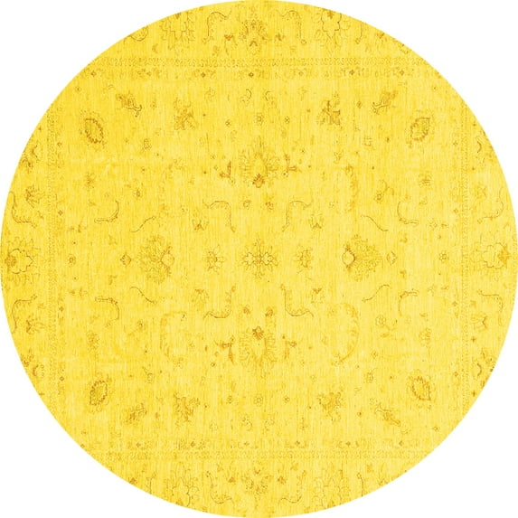 Ahgly Company Machine Washable Indoor Round Oriental Yellow Traditional Area Rugs, 3' Round