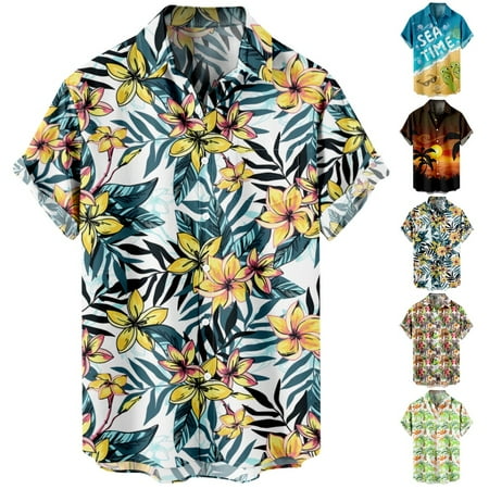 

Mens Beach Tops Mens Casual Short Sleeve Button Up Hawaiian Shirts
