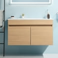 Elegant Light Oak 36 Inch Solid Wood Wall Mounted Bathroom Vanity with
