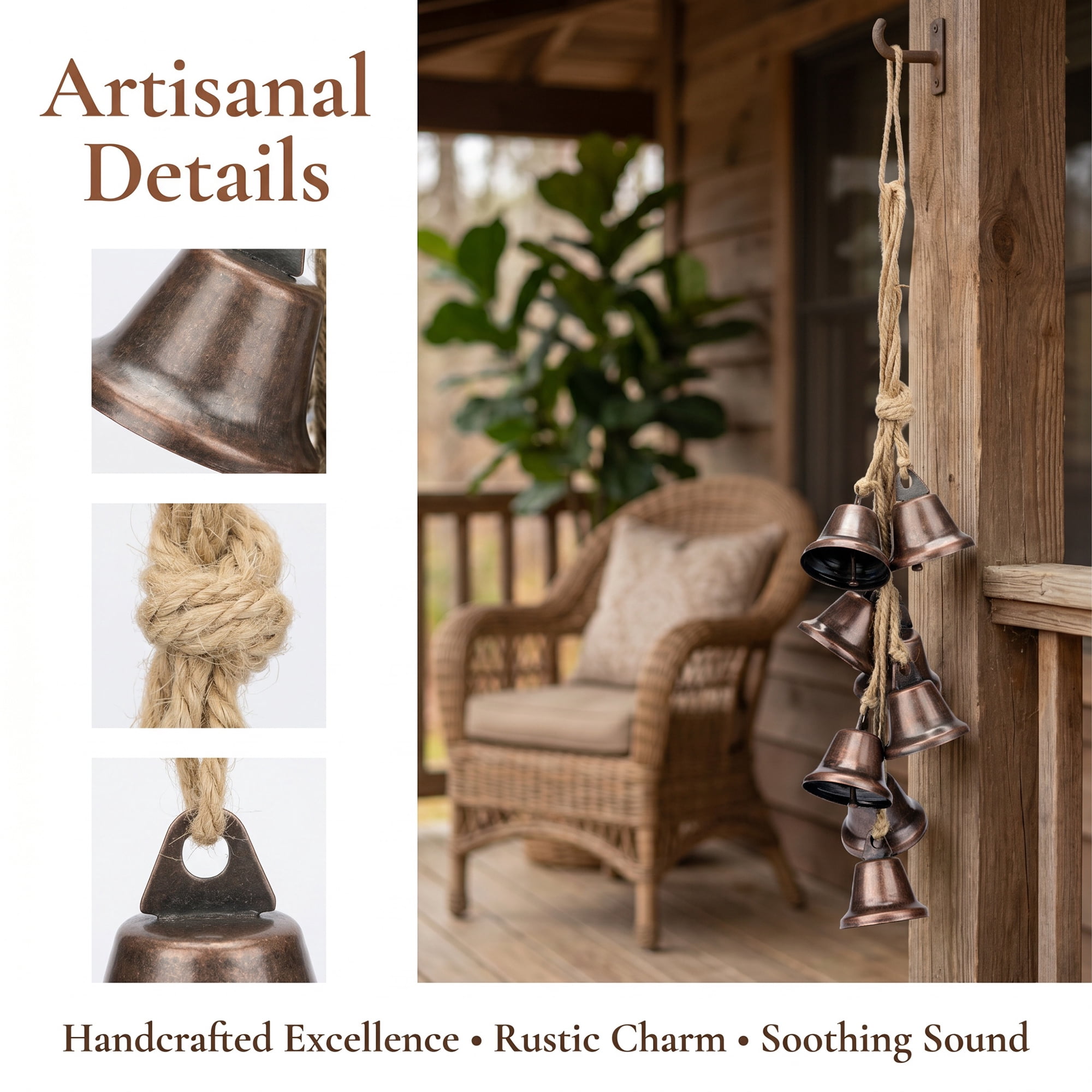 Unique Bargains 2Pcs Wall Hanging Protection Rustic Iron Bells Red Bronze 1" x 1" x 16.5"