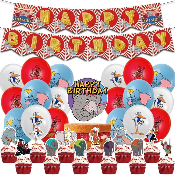 Dumbo Party Decorations - Dumbo Birthday Party Supplies with Banner, Cake Topper, Cupcake Toppers, Balloons