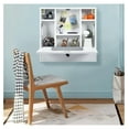 thumbnail image 3 of SONGMY Wall Mounted Computer Desk w/Storage Drawer & Shelves, Compact Floating Table, Space Saving Table Fold Down, Wall Desks for Small Spaces (White), 3 of 9