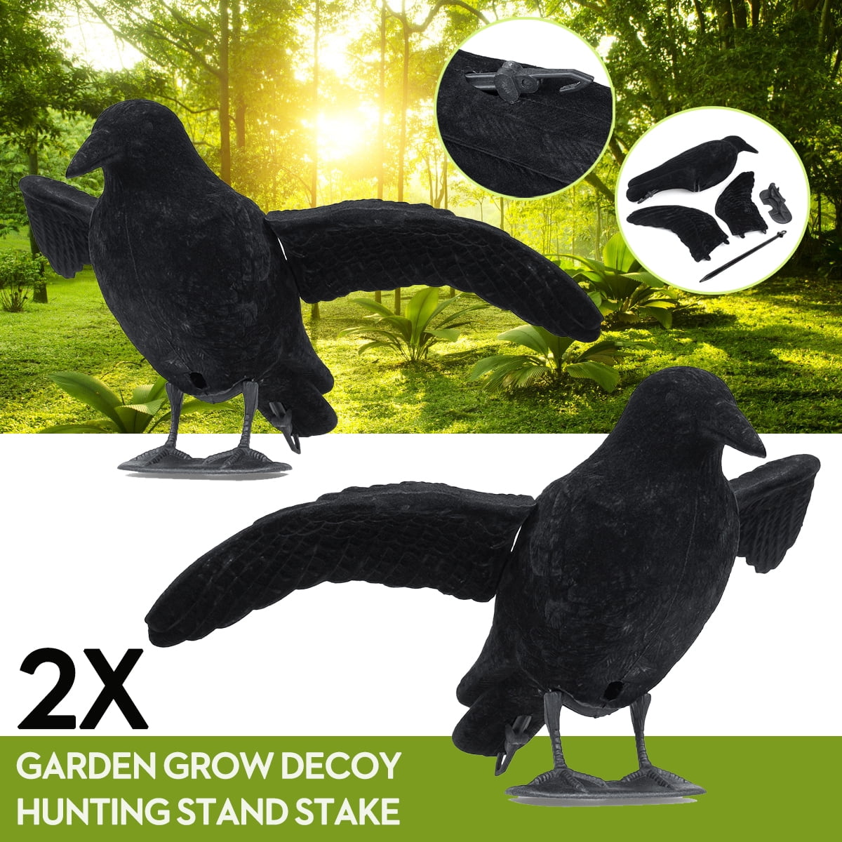 1/2x Crow Hunting Decoy Flocking Crow Scare Bird Away Detachable With