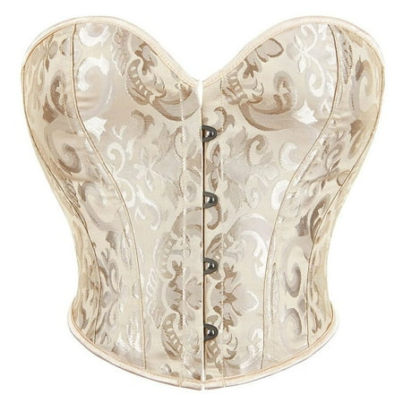 CHCNHAC Renaissance Corset for Women Floral Trim Corset Lingerie Satin Boned Lace Up Strapless Shapewear Vintage Plus Size Halloween Costume Beige 6XL