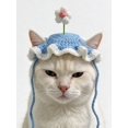 thumbnail image 4 of Adjustable Hand Crochet Flower Pet Hat Ruffled Brim Knitted Headwear, Lovely Photo Prop Costume for Kittens Small Puppies, 4 of 5