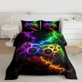 thumbnail image 2 of Manfei Neon Gamepad Full Size Comforter Sets for Boy, Modern Gaming Lover Bedding Comforter Set, Futuristic Lightning Print Reversible Bedding Sets, Microfiber Bedroom Decor, 3 Pieces, 2 of 8