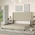 thumbnail image 3 of Merrick Lane Modern Platform Bed with Upholstered Wingback Headboard, King Size, Beige, 3 of 11
