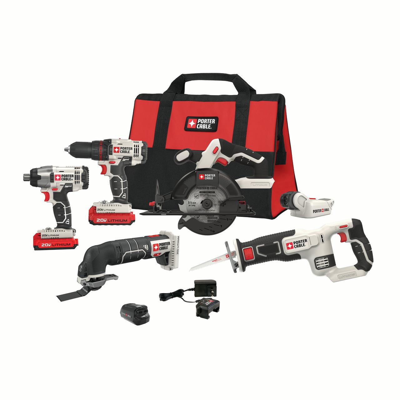 PORTER CABLE 20-Volt Max Lithium-Ion 6 Tool Combo Kit, PCCK617L6