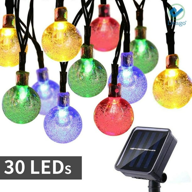 Deago 21ft 30 LED Solar Globe String Lights Outdoor Waterproof Crystal