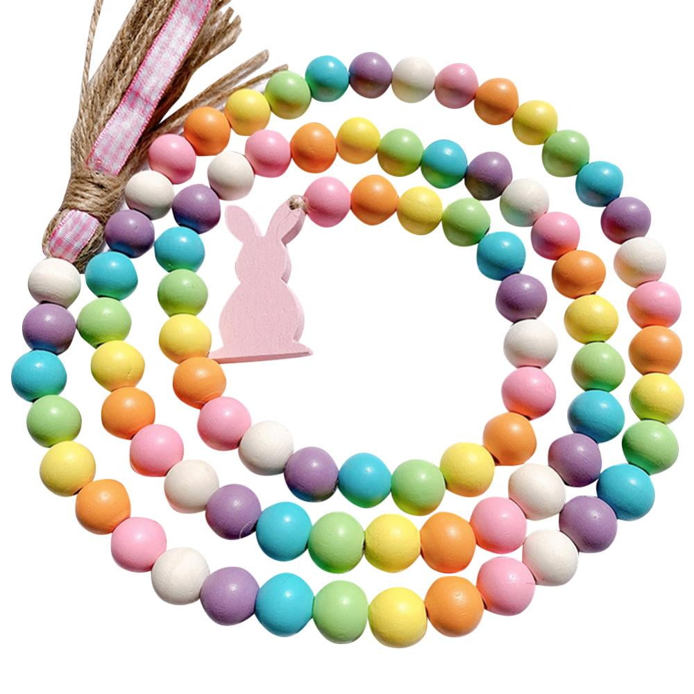 Spring Easter Wood Bead Garland with Tassels and Tag Farmhouse Rustic ...