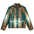 thumbnail image 4 of Jackets for Women Winter Coat Jackets Flannel Stand Collar Jacket(Teal Stripes Leopard Print Pattern,Size:S-4XL), 4 of 7