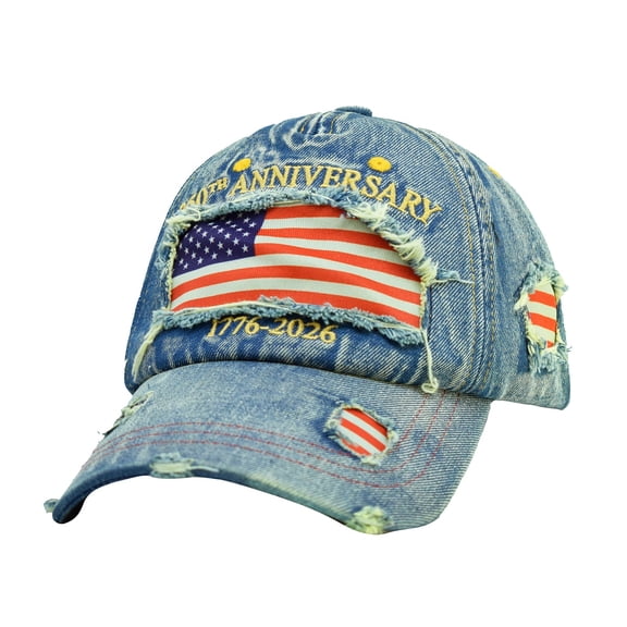 Women Hats 250Th Us Anniversary Distressed Denim Hatembroidered Patriotic Baseball Cap Adjustable Metal Buckle Hat