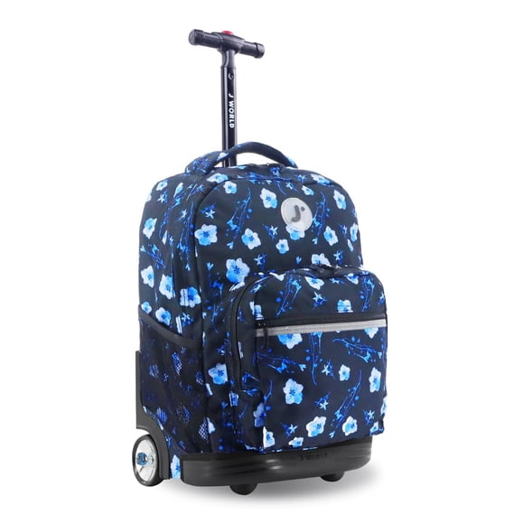 J World New York Lever de Soleil Sac à Dos à Roulettes pour Enfants pour Filles Garçons Ados. Sac à Dos à Roulettes avec Roues, Night Bloom, 18 Pouces
