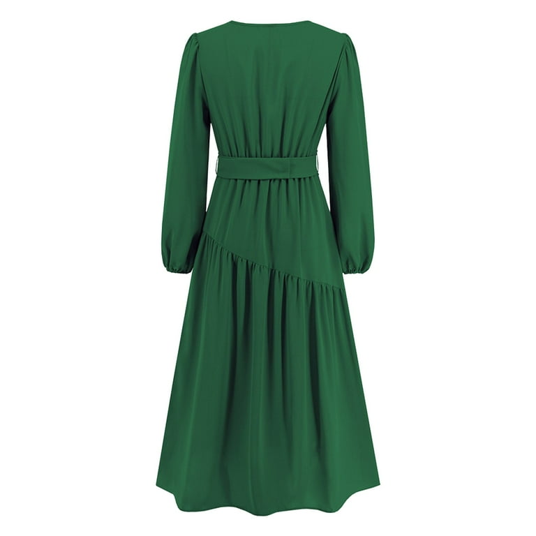 flowy black dresses Green Pleated Long Sleeve Beading Romantic Stain Maxi Dress, Green / XS