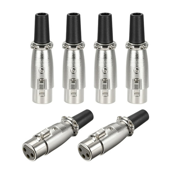 6pcs 3-Pin XLR Female Connector Adapter ,Microphone Mic Cable Plug Connector,Mic Audio Socket Silver Tone