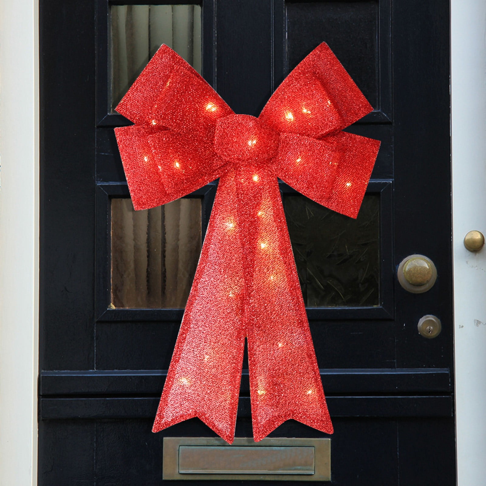 LED Christmas Bows with Lights-Large Outdoor Glitter Bows for Wreath Decoration,Tree Topper,and Holiday Yard Decor, Function Decorative Bow for Xmas Indoor and Outdoor Parties