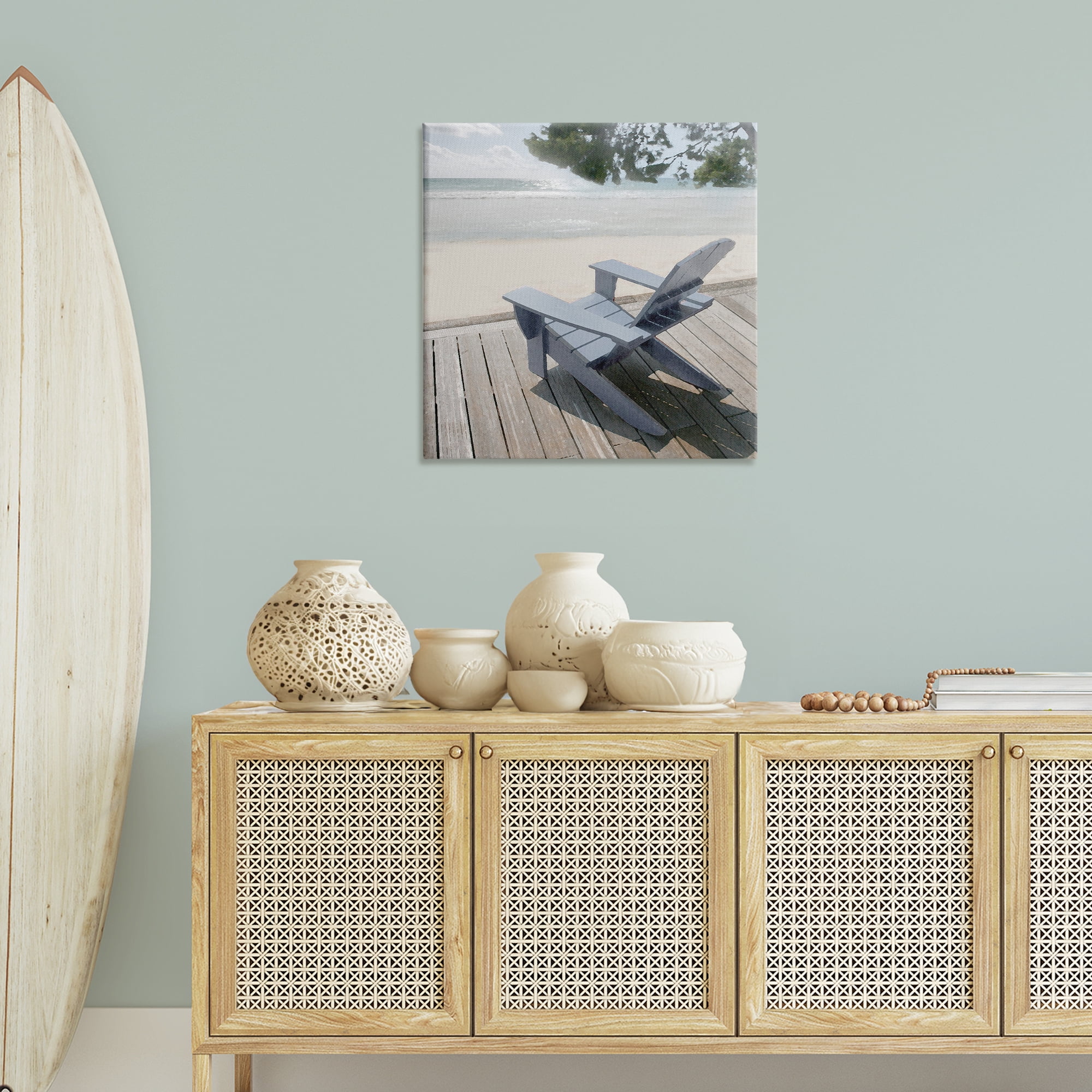 Stupell Industries Greek Chair Beach Landscape Landscape Painting Gallery Wrapped Canvas Art Print Wall Art, 30 x 30