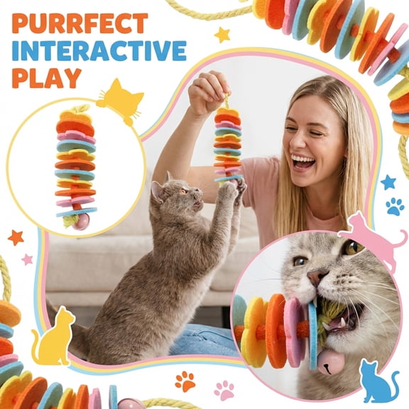 Cat Chew Toy - Interactive Cats Toy Hanging Chew Toy with Bell And Silvervine for Self-Play, Teeth Grinding, And Boredom Relief