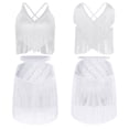 thumbnail image 4 of Aislor Women's Latin Salsa Ballroom V Neck Sleeveless Fringe Crop Top with Swing Skirt Indian Dancewear White M, 4 of 7