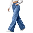 thumbnail image 5 of Vynhevius Women's Denim Jeans Solid Straight Leg Multi Pockets Elastic Waist Long Trousers, 5 of 7