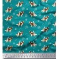 thumbnail image 1 of Soimoi Green Rayon Crepe Fabric Bird,Paw & Cocker Spaniel Dog Decor Fabric Printed Yard 46 Inch Wide, 1 of 3