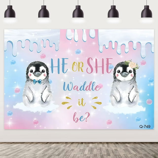 Winter Penguin Arctic Animals Background Decorate Snowflakes Polar Bear Kid Portrait Customized Baby Shower Photography Backdrop