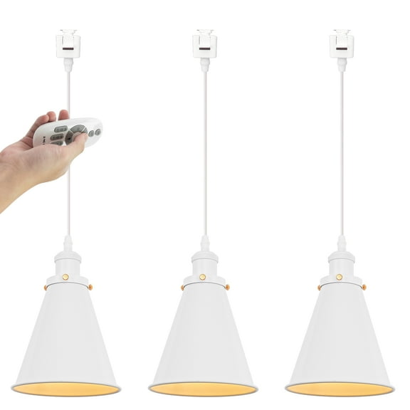 Kiven J-Type Track Lighting, 3-Light Modern Juno Track Pendant Light with Metal Lampshade, J Track Light Pedant for Kitchen Island Home Shop, Cord length 39.4",Black Finish, Gold Innner