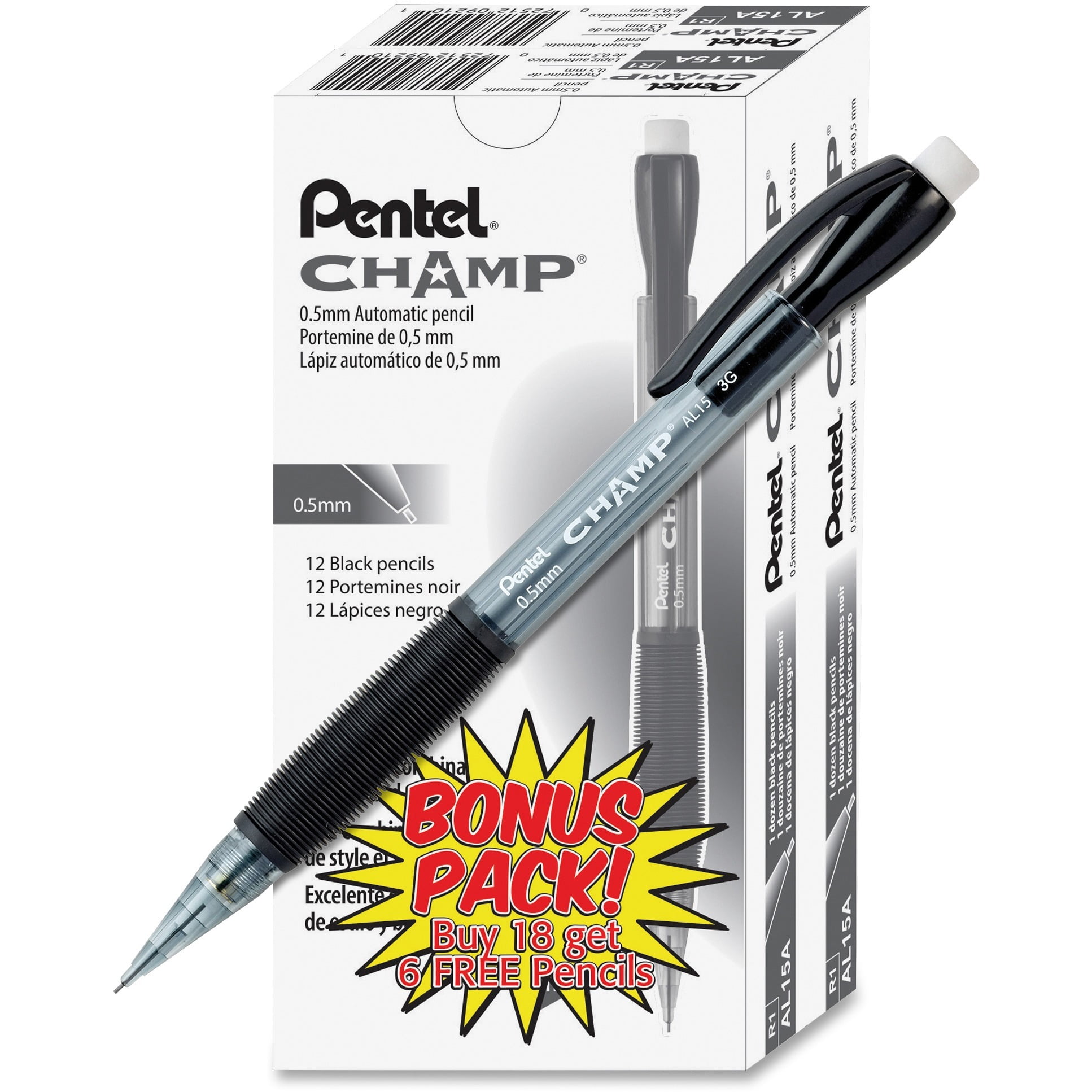 "Champ Mechanical Pencil, 0.5 Mm, Hb (#2.5), Black Lead, Translucent Black Barrel, 24/pack | Bundle of 5 Packs"