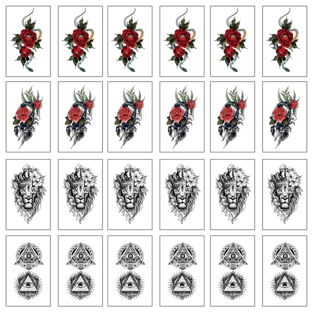 24 hojas de tatuajes temporales para niños, mujeres y hombres, pegatinas de tatuajes para niños y niñas