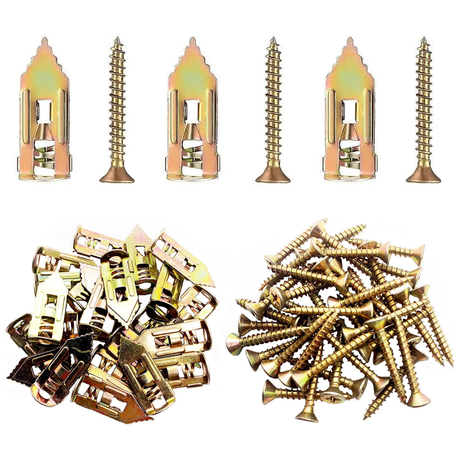 50 pcs Self-Drilling Drywall Anchors with Screws, 0.47x1.18 Inch Zinc Plated Steel Drywall Wall Anchors and Screws Kit Heavy Duty, Easy Application No Drill or Holes in Wall