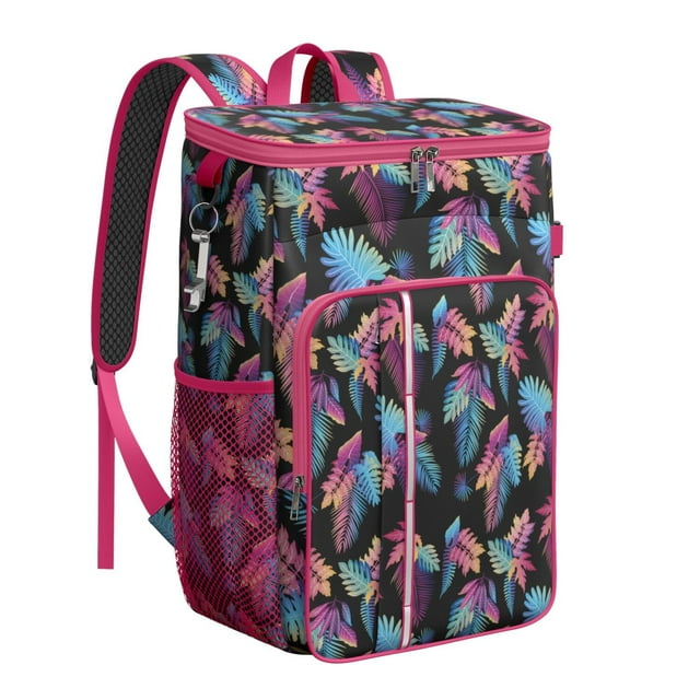 Monstera Hibiscus Cooler Backpack Leak-Proof Lightweight for Road Trips Travel with Long-Lasting Insulation
