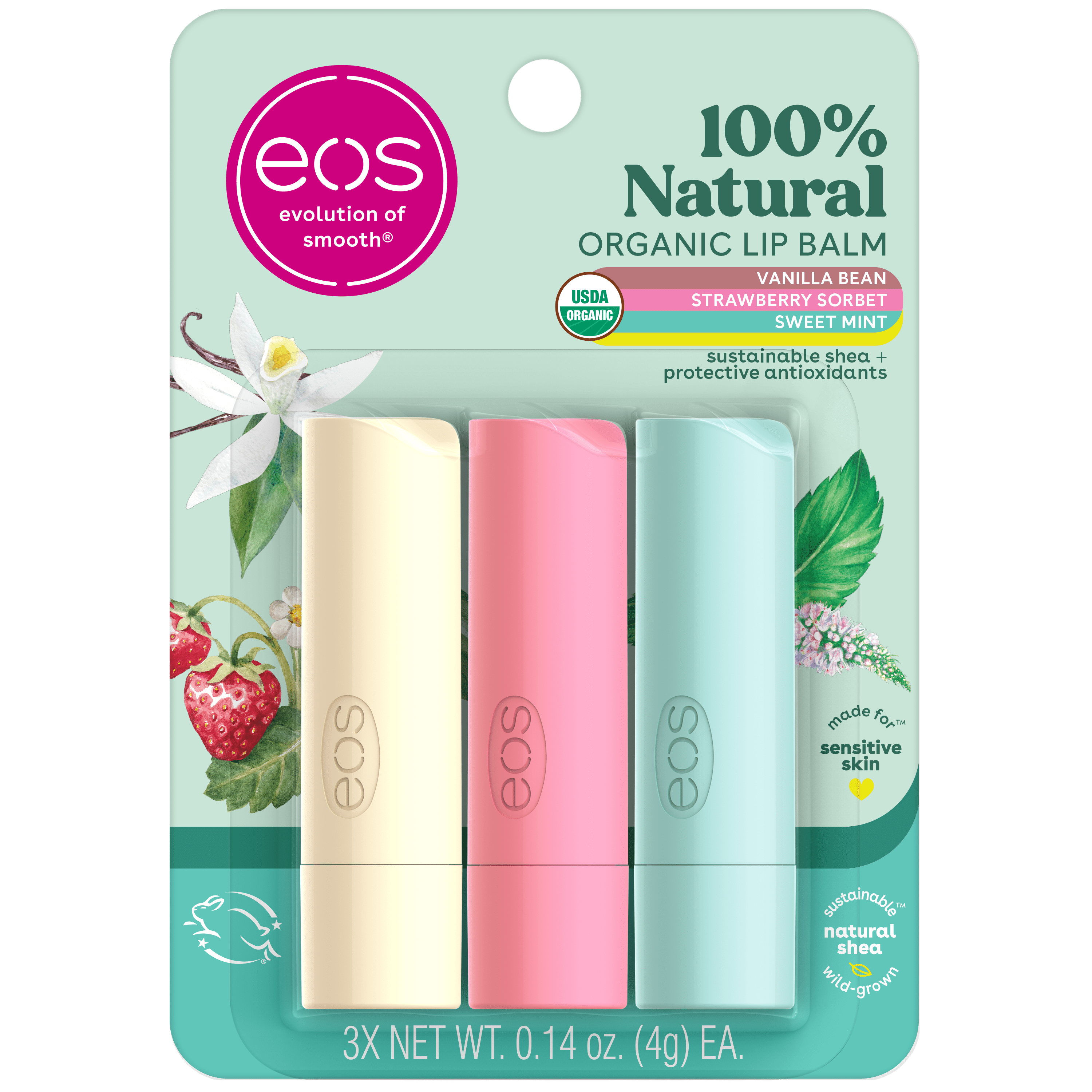 eos 100% Natural & Organic Lip Balm 3-Pack Stick - Lip Moisturizer Variety Pack