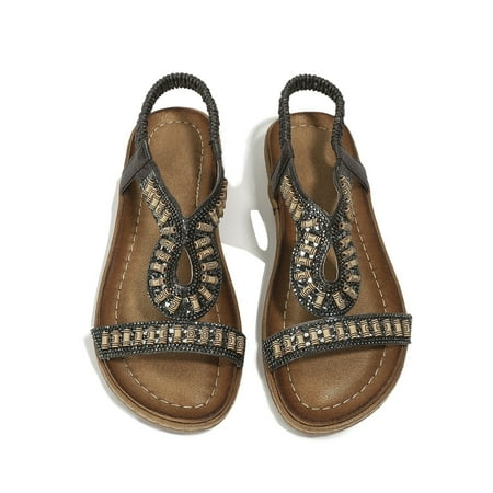 

QWANG 2023 Women Fashion Flat Large Size Casual Sandals Beach Shoes Women Sandals Gray