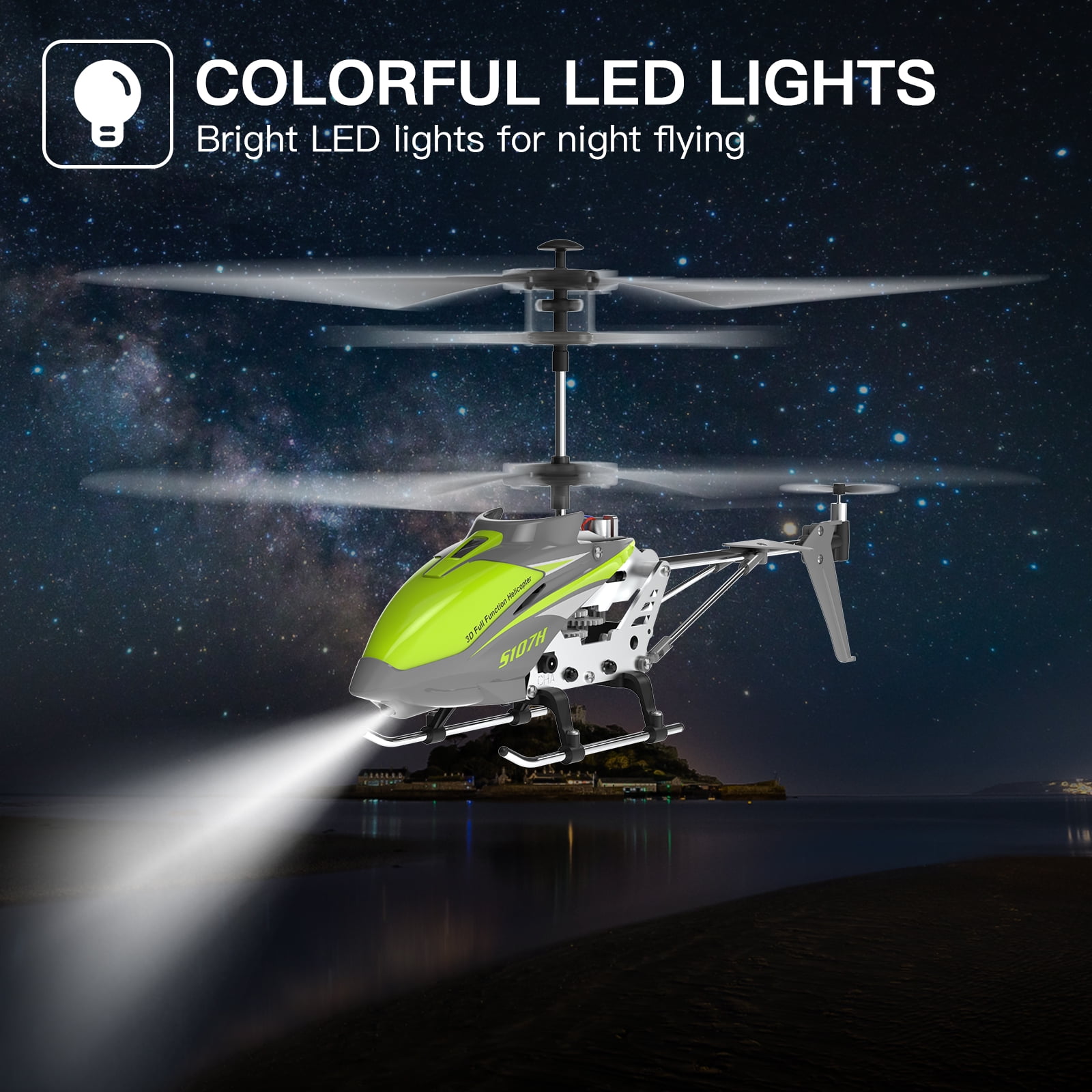 Yoneston Remote Control Helicopter, SYMA S107H Mini RC Helicopter with Altitude Hold, One Key Take Off/Landing and Gyro for Adults Kids Gift, Green