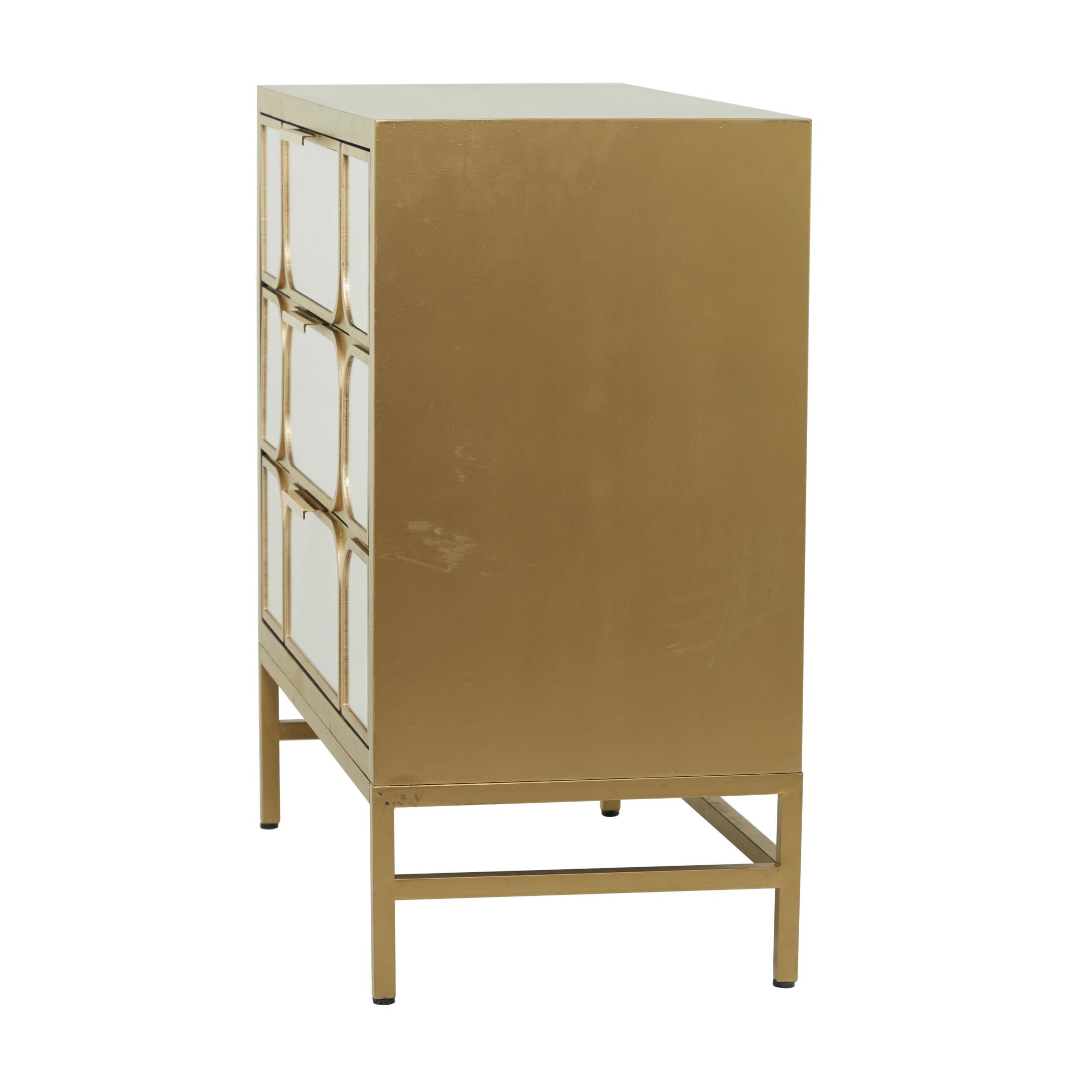 DecMode 32" x 32" Gold Wooden 3 Drawer Chest with Mirrored Front, 1-Piece