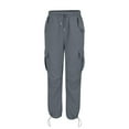 thumbnail image 4 of Pxiakgy Cargo Pants for Women High Waisted Wide Leg Casual Pants Y2K Streetwear Trousers Drawstring Wide Leg Cargo Pants Y2K Street Trousers with Pockets Baggy Cargo Pants Women High Waisted Hiking P, 4 of 9