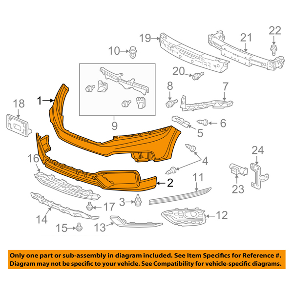 Evan-Fischer Front Bumper Cover Set (Upper & Lower) For Honda Crosstour 2013-2015